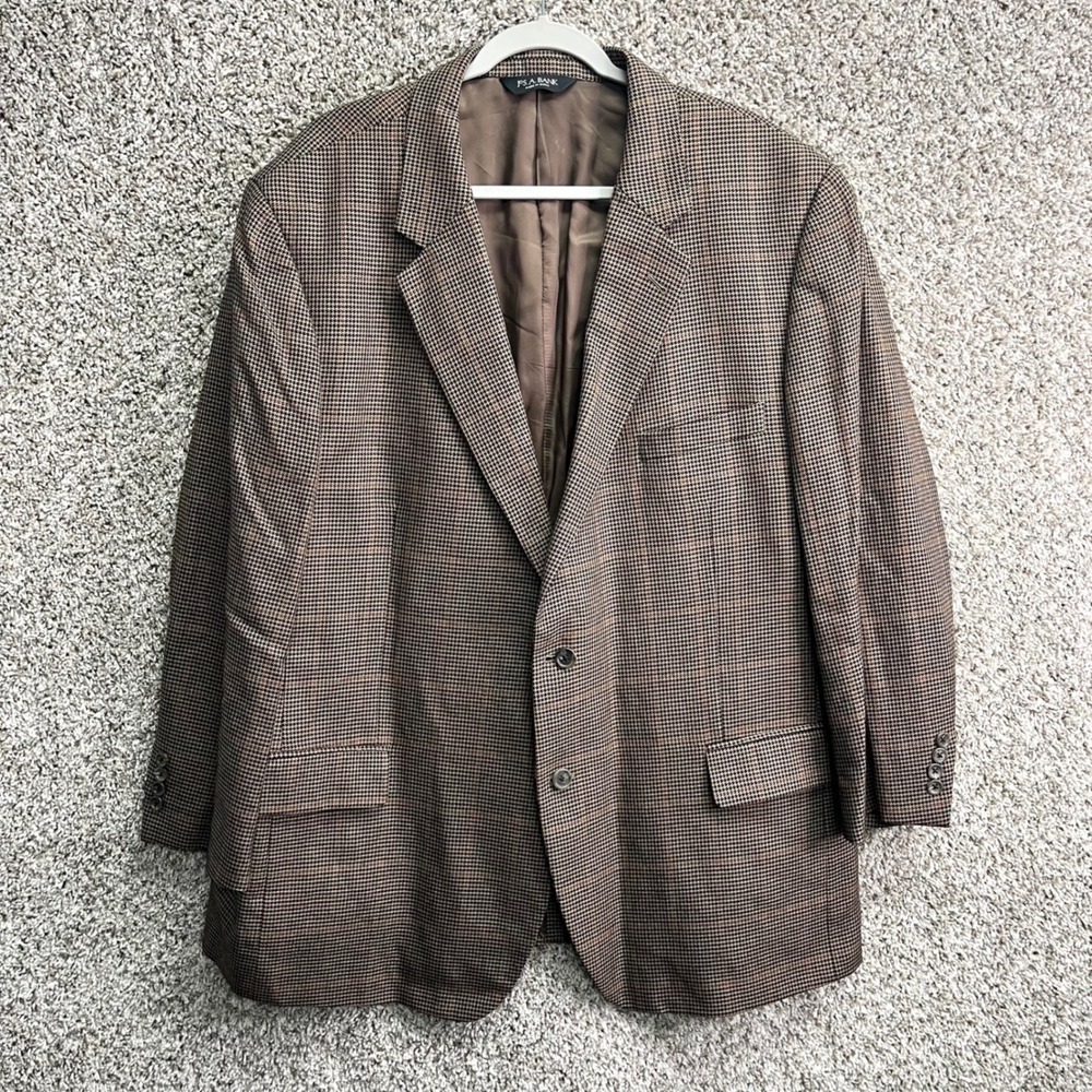 Jos. A. Bank Blazer Mens 50R Brown Houndstooth Plaid Silk & Camel Hair Signature